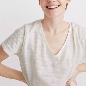 NWT Madewell textured v-neck boxy top XS cream
